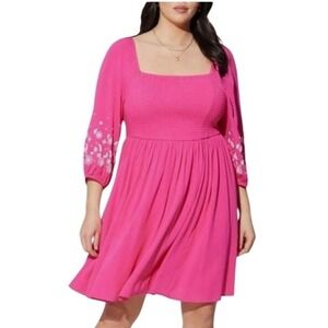 Torrid Smocked Square Neck Dress Crinkle Gauze Size 3 (3X) Knee Length New